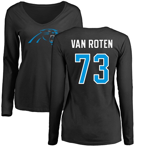 Carolina Panthers Black Women Greg Van Roten Name and Number Logo Slim Fit NFL Football #73 Long Sleeve T Shirt
